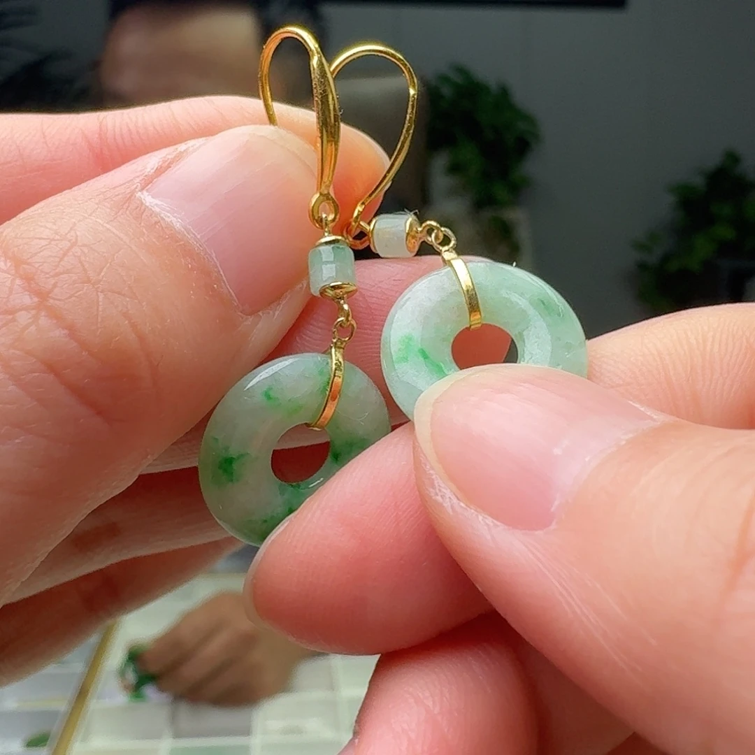 翡翠银S925镶嵌耳饰天然