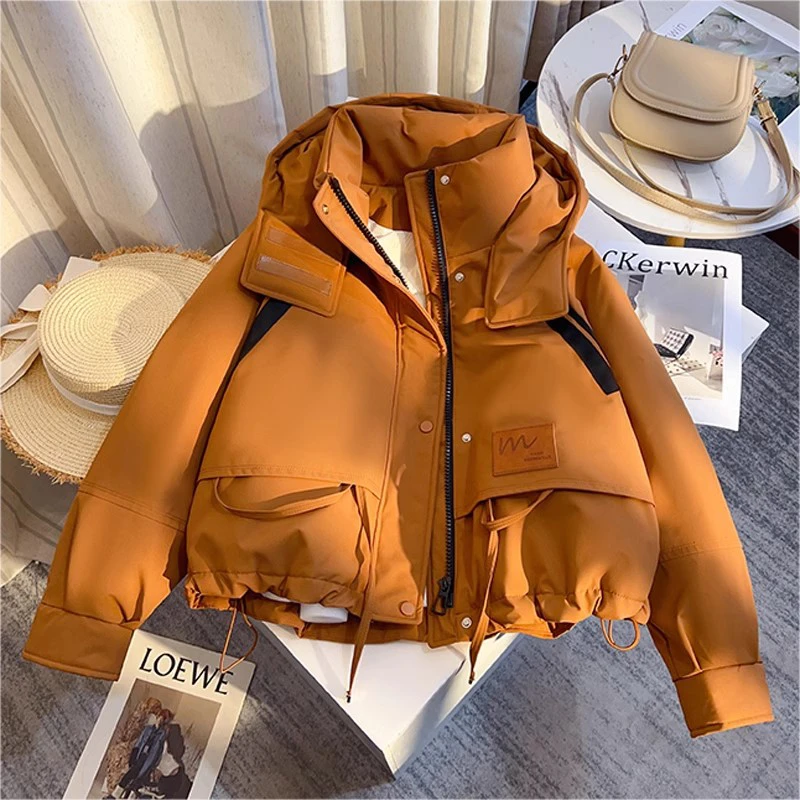 拉夏贝尔连帽休闲棉服女冬季2024年新款宽松设计感加厚冲锋衣外套