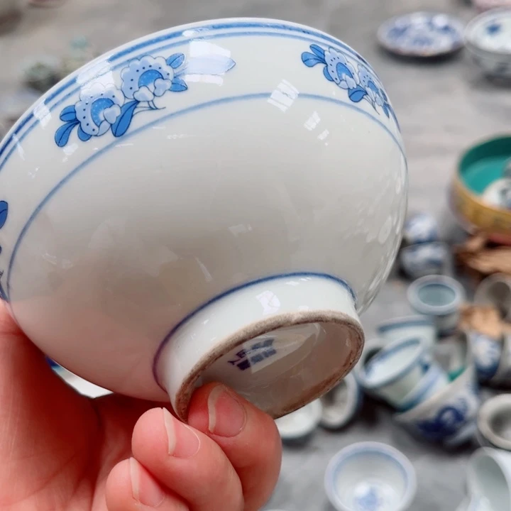 青花玲珑5寸饭碗双梨花
