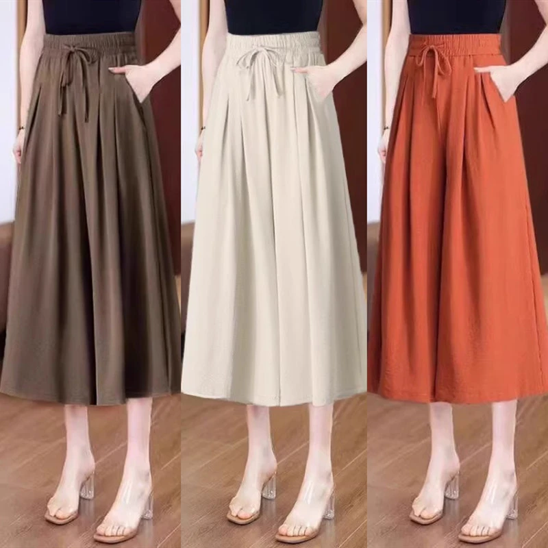 七分裤女夏季薄款2025新款大码冰丝女裤休闲阔腿裤裙裤中裤垂坠感