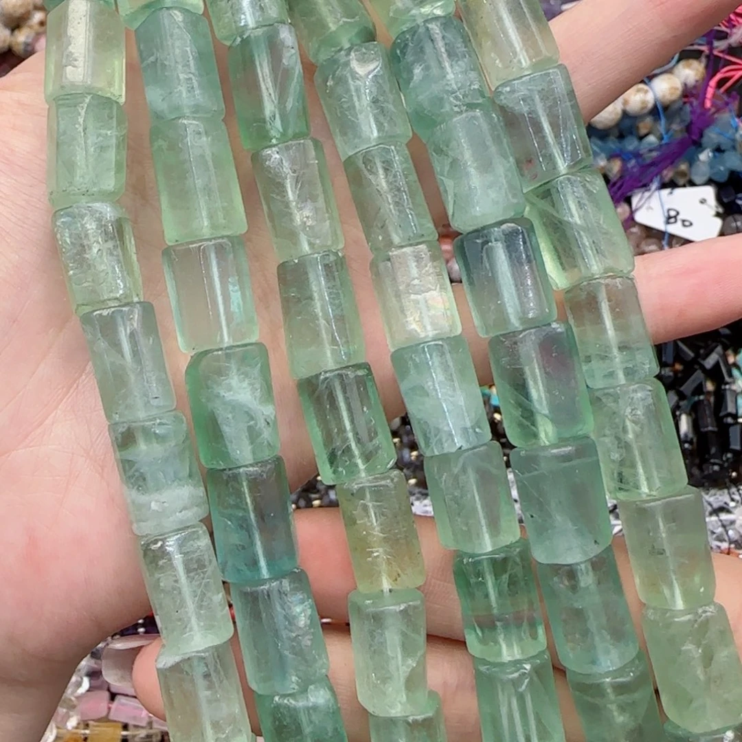玛瑙/玉髓未镶嵌珠宝半成品老矿萤石手工管珠一条