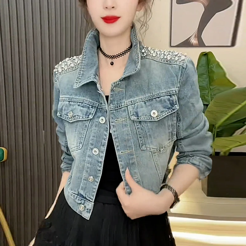 美式复古牛仔外套2025年春秋新款高级感洋气时尚气质翻领夹克上衣