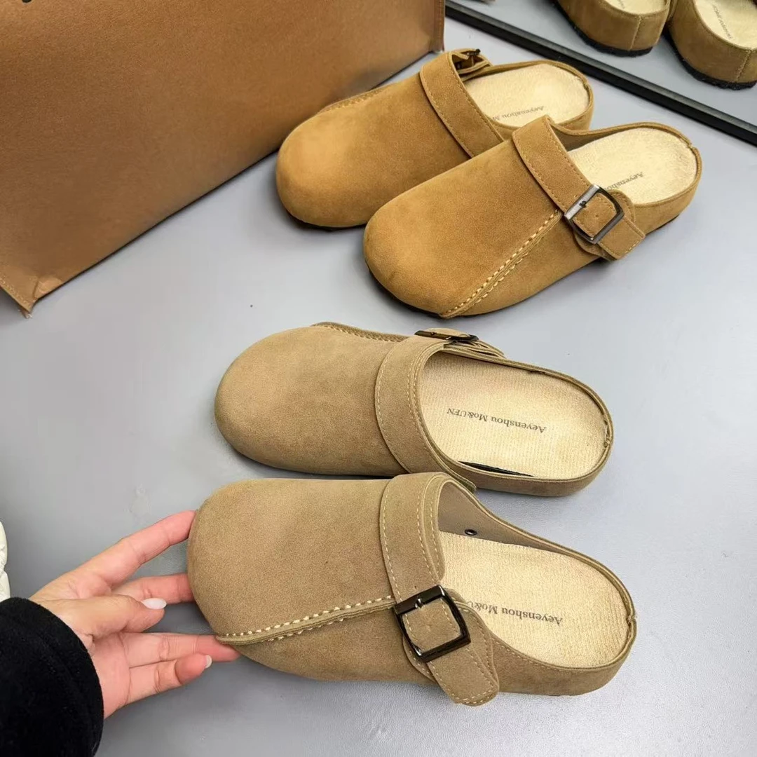 厚底勃肯鞋女百搭懒人包头半拖外穿防滑一脚蹬软底平底复古博肯鞋