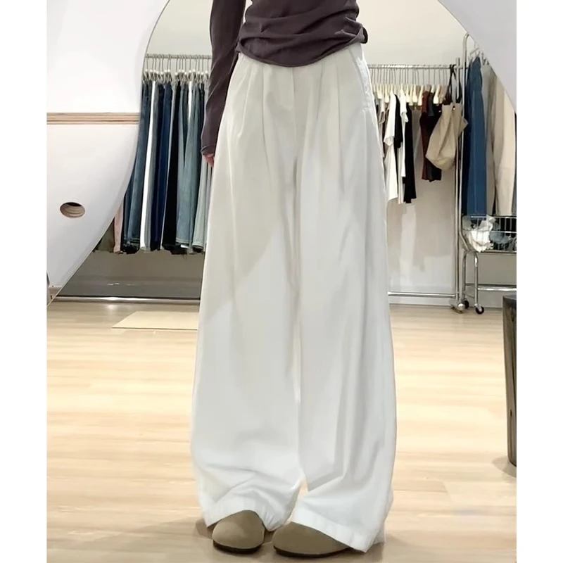 白色山本裤女夏2025新款高腰垂感春秋显瘦小个子宽松慵懒风阔腿裤