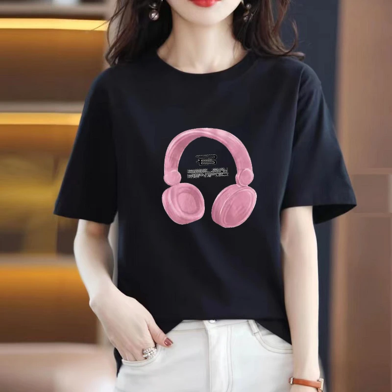 夏季新款印花短袖T恤宽松时尚百搭透气圆领短袖休闲上衣潮流半袖