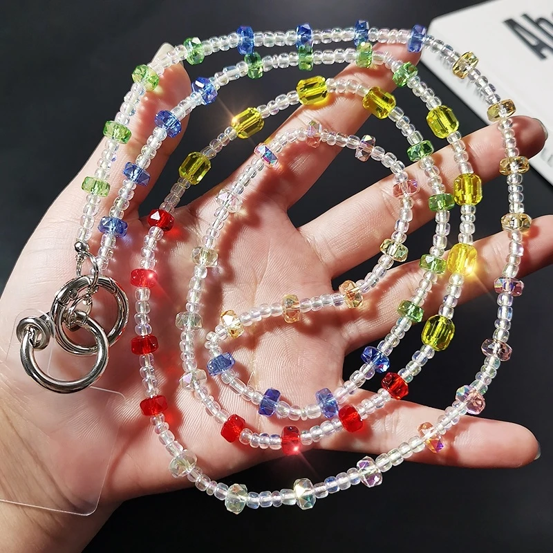 时尚百搭长款斜挎手机挂绳水晶串珠肩背带防丢挂链包包挂件手机链