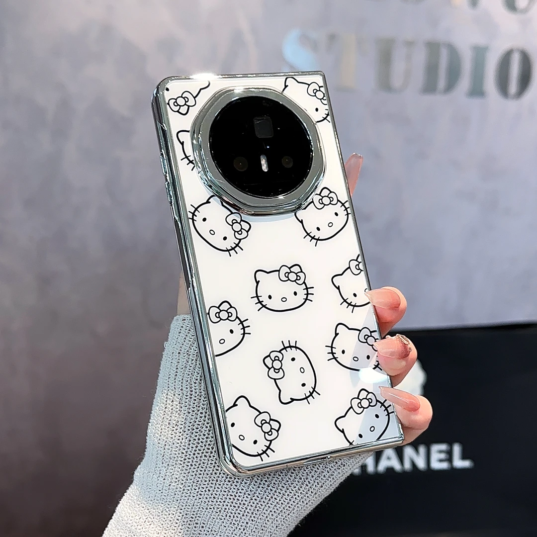 适用【荣耀MAGICV3】凯蒂猫镜子支架电镀玻璃折叠可爱手机壳女款