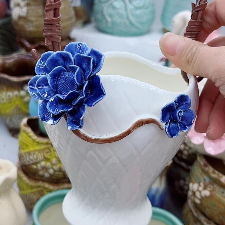 多肉绿植陶瓷花盆9.9包邮，有孔