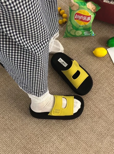 （唯品专属）a385,厚底魔术贴凉拖鞋女夏增高百搭显瘦一字拖20106