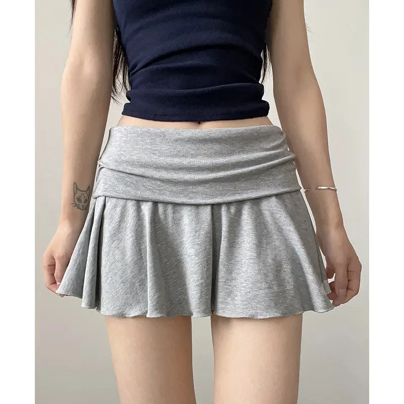 灰色辣妹运动短裙女夏2025新款高腰显瘦百褶裙小个子防走光网球裙