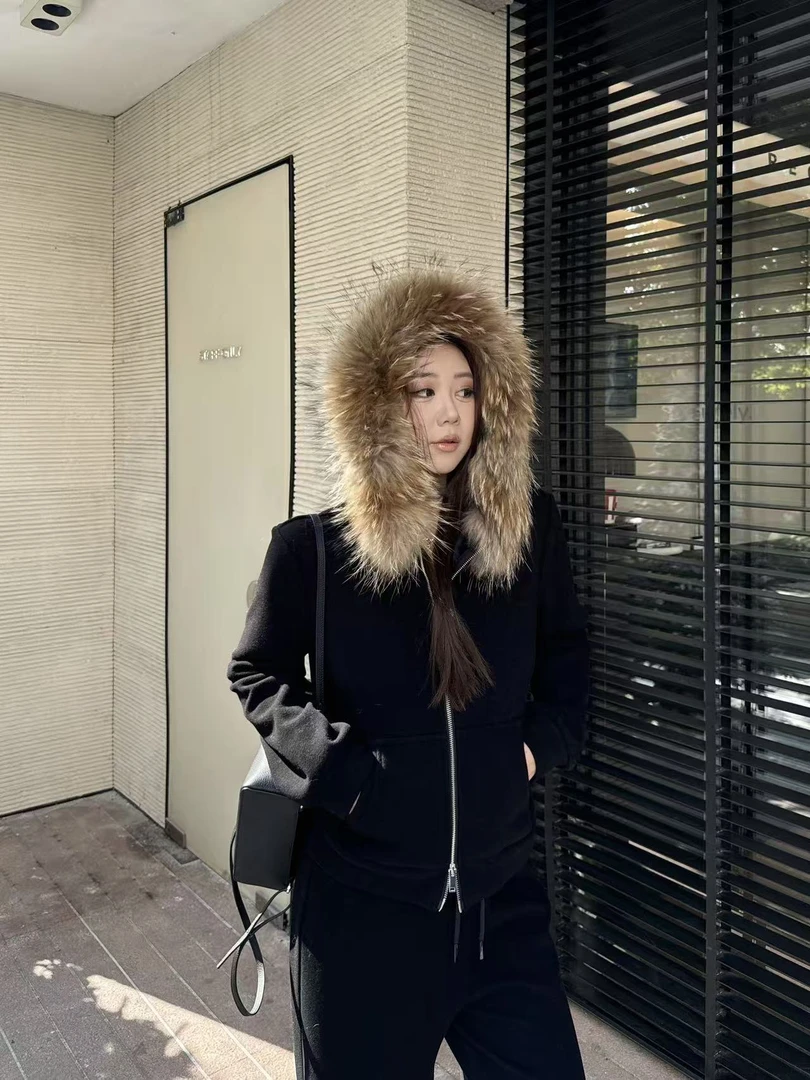 琪琪怪怪大码女装【私服套装】时尚毛领连帽外套+裤子T68187QD