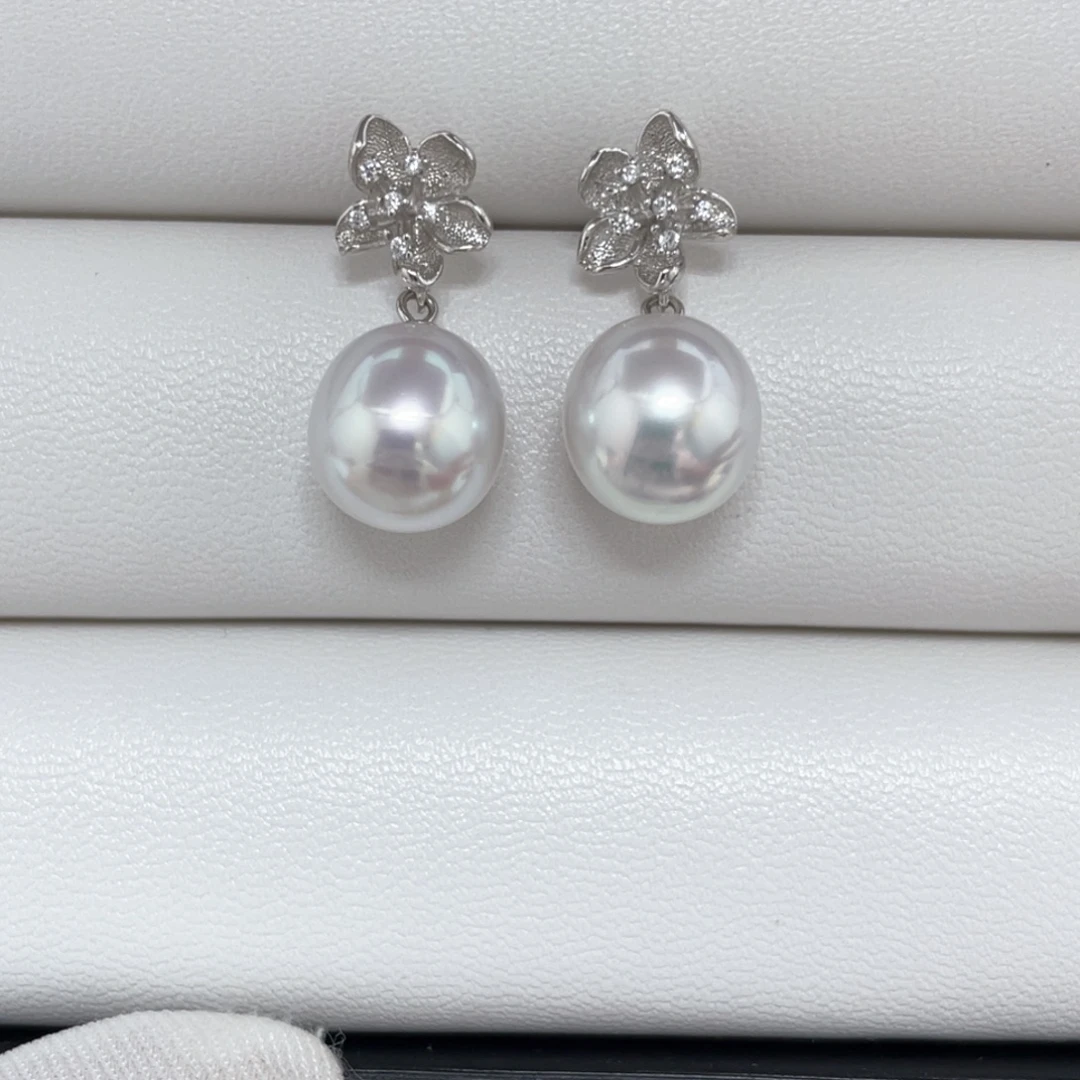 澳白耳饰10-11定制不退换海水珍珠银S925镶嵌