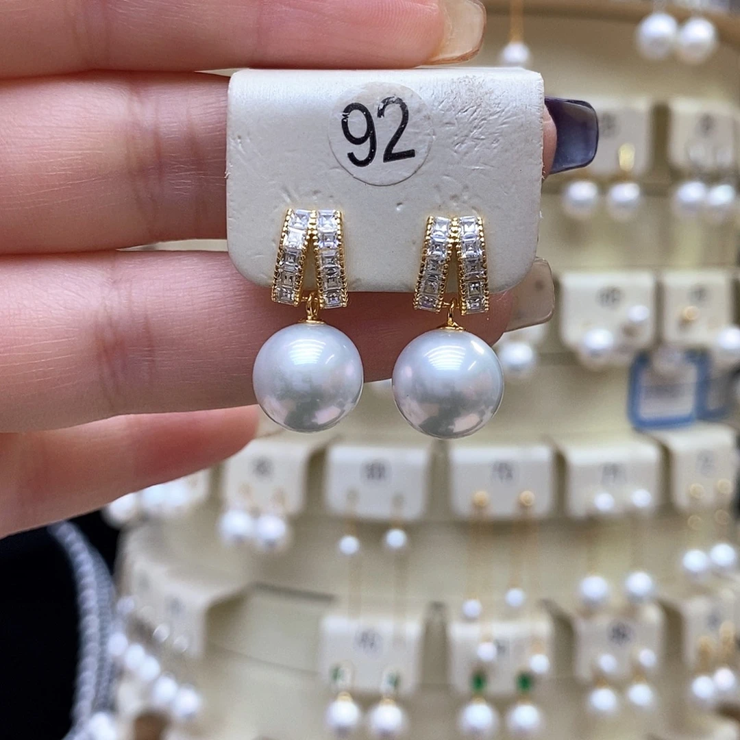 银S925镶嵌淡水珍珠耳饰