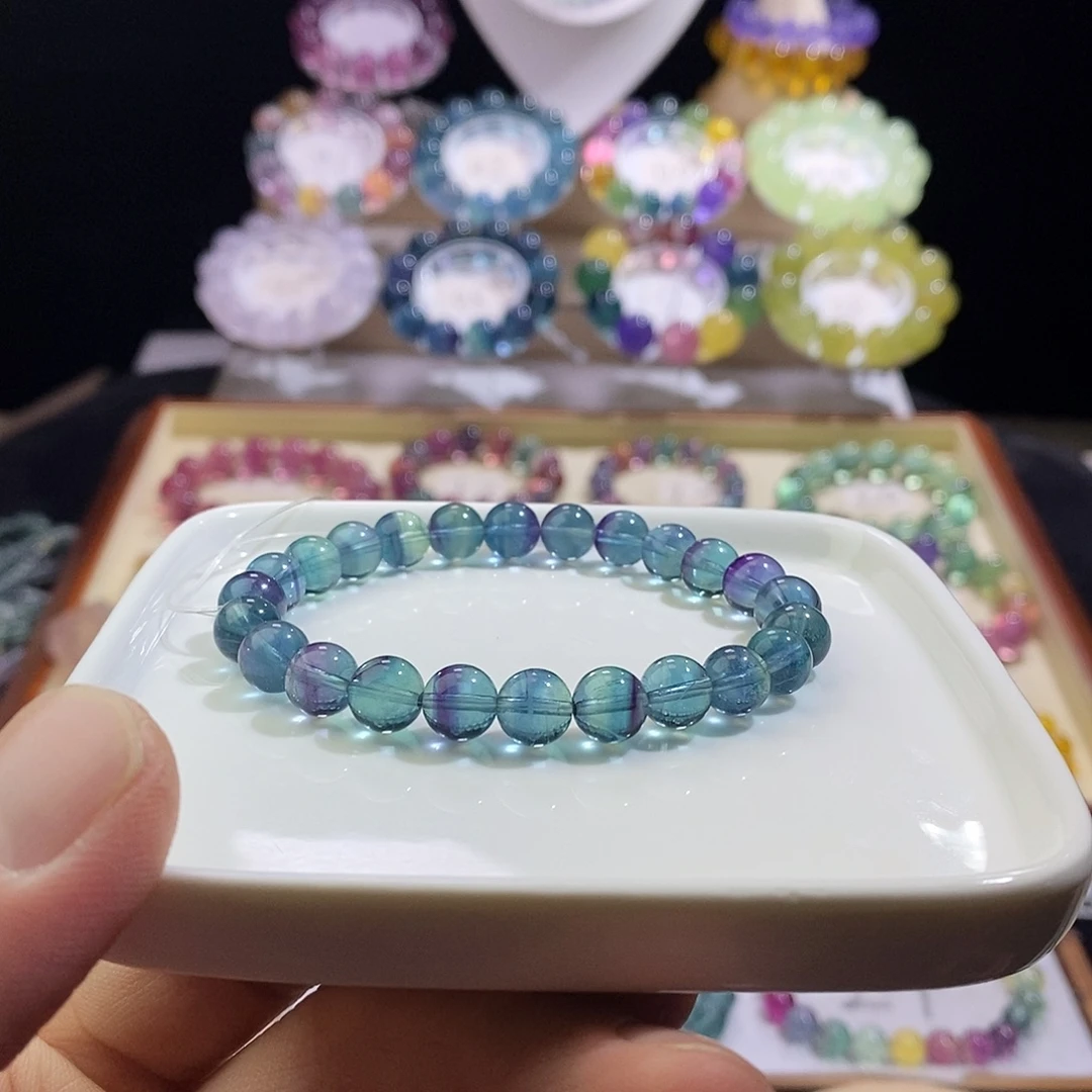 未镶嵌手链萤石蓝绿单圈7加