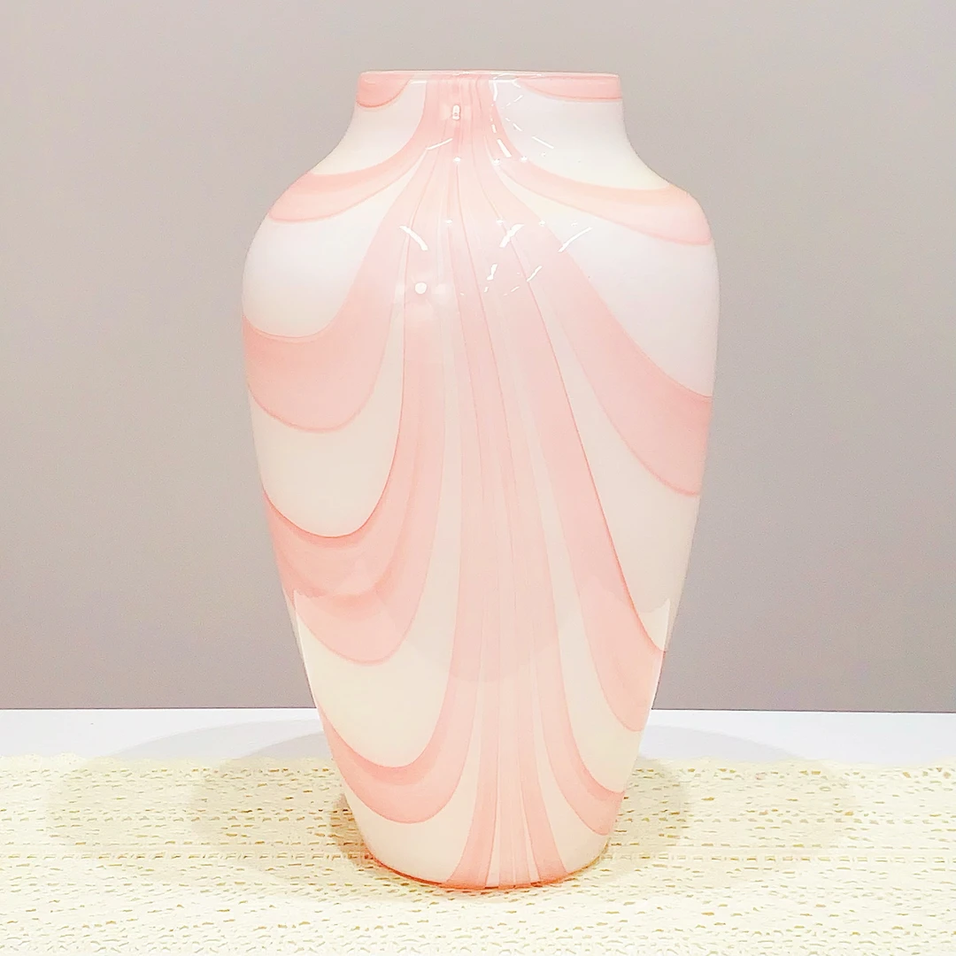 人工吹制纯手工橘色蓝色黄色白色拉花效果大气款琉璃花瓶工艺品