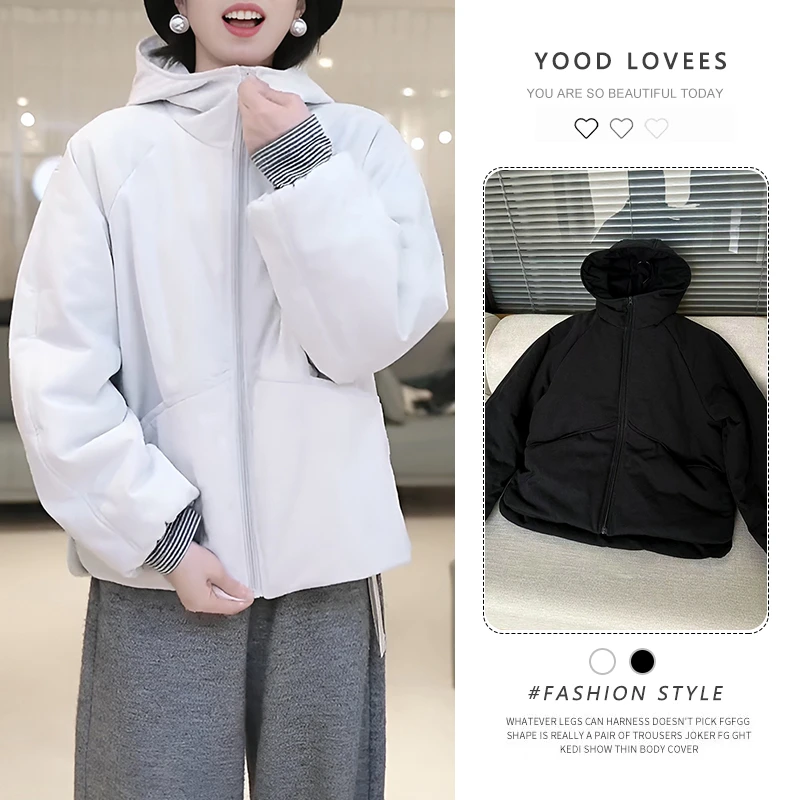 2025冬季新款纯色基础加厚连帽棉衣女宽松情侣百搭保暖棉服外套潮