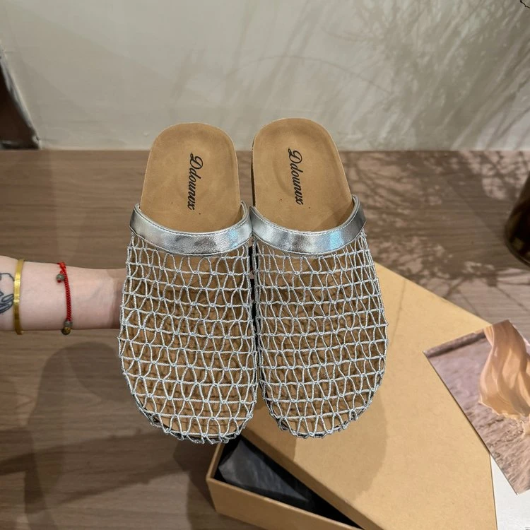 韩版平底百搭镂空编织包头拖凉拖夏季透气软底舒适时尚勃肯拖鞋
