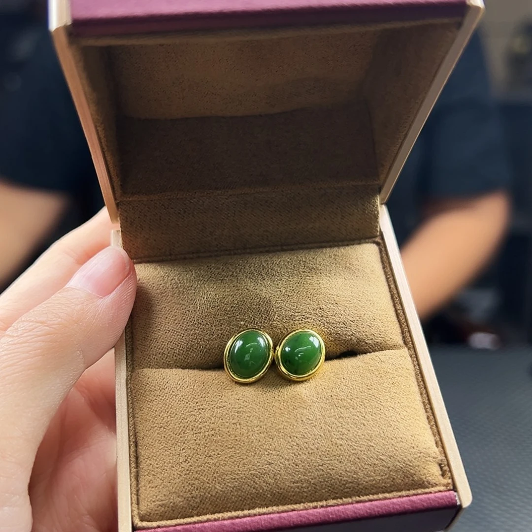 和田玉未镶嵌耳饰和田玉碧玉耳钉