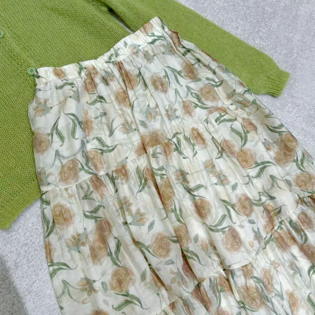 【陈陈私服】温柔减龄显瘦休闲百搭小碎花半身裙满印长裙25030302