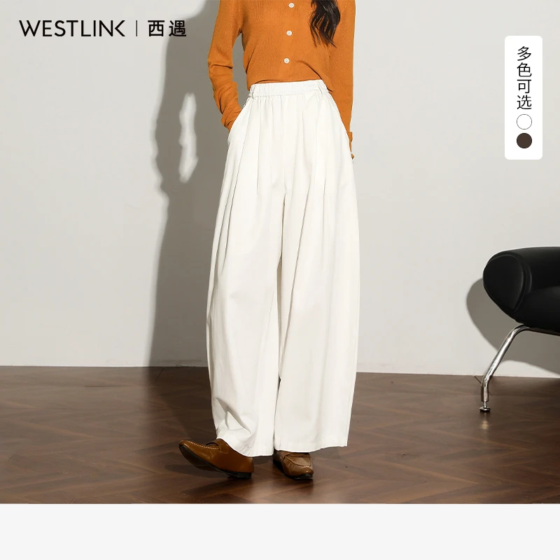 1317西遇气质百搭直筒阔腿裤女2025秋季新款松紧腰宽松显瘦休闲裤
