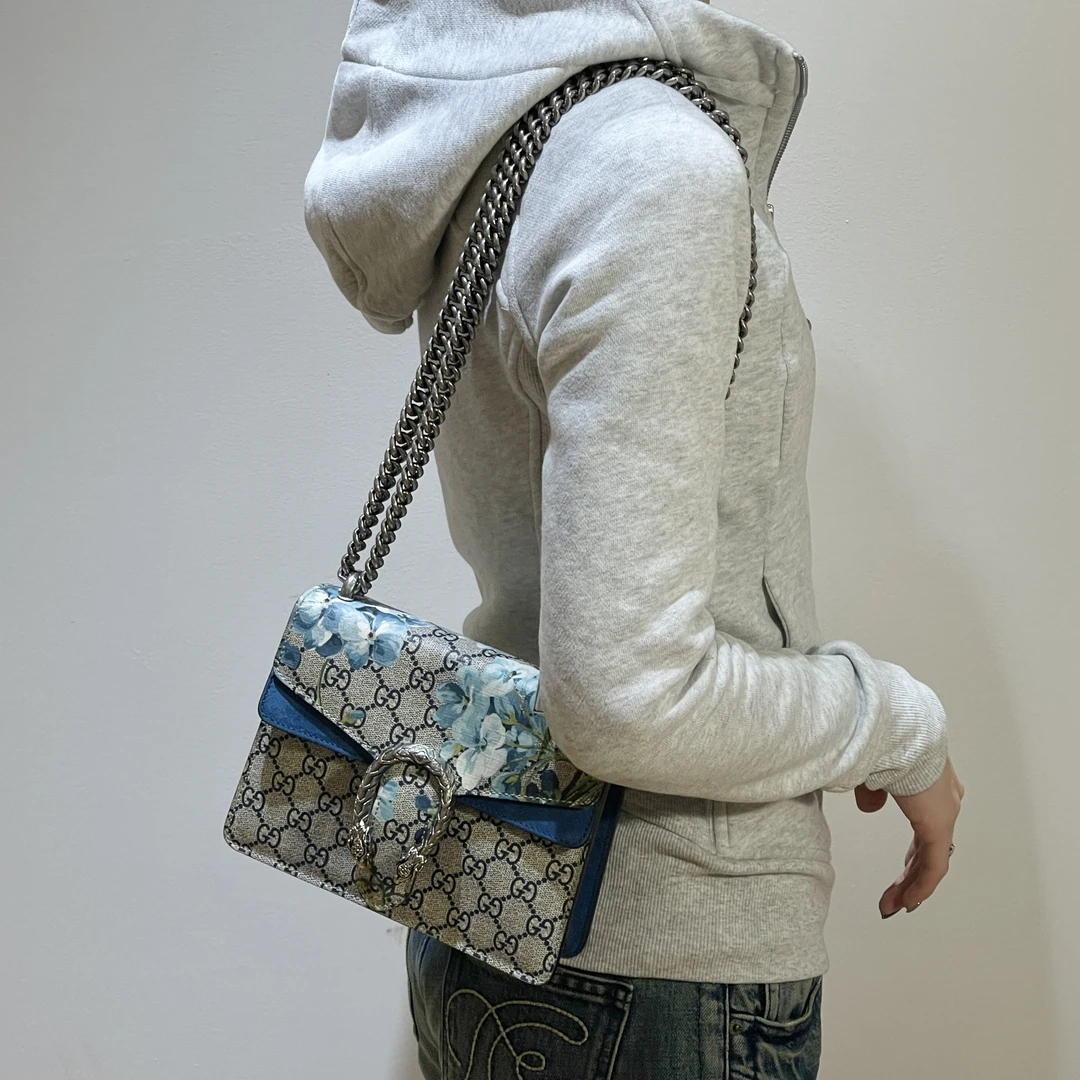 95新 GUCCI/古驰 御古屋/94138/蓝色花卉酒神小号