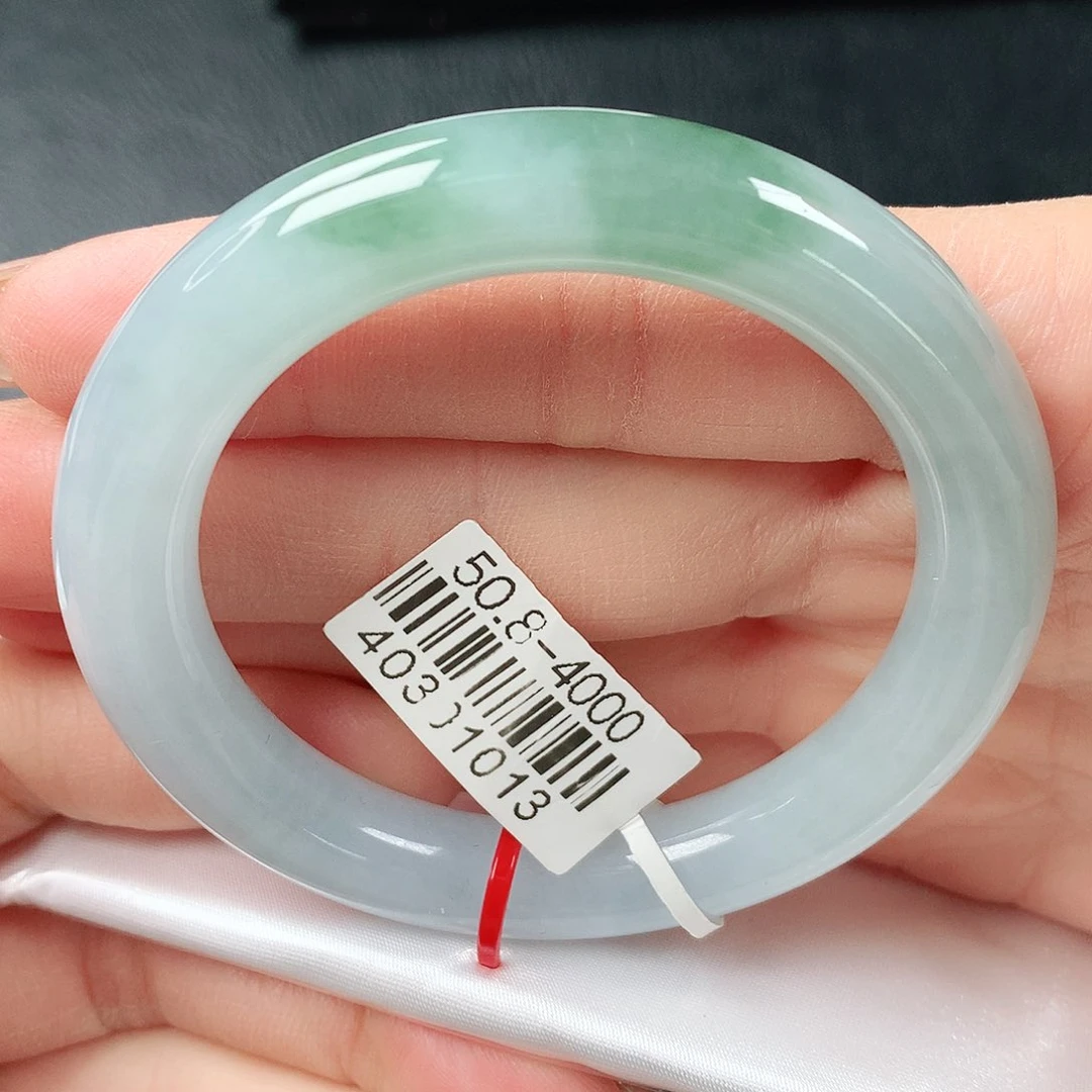 翡翠手镯未镶嵌冰胶半山水圆条50圈口19号