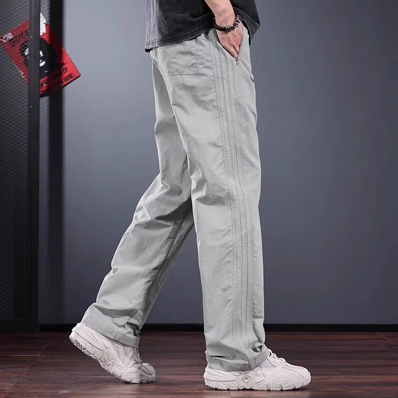 ZaSaFran~高级感锦纶速干裤男宽松直筒休闲薄款浅灰色登山运动裤