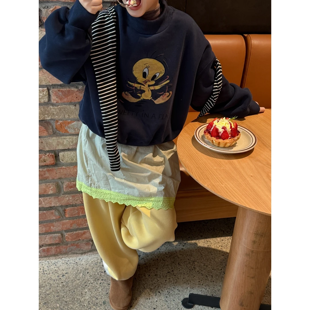 LJ-72393-TBB童装女童韩版加绒针织裤2025秋冬新款慵懒休闲显瘦