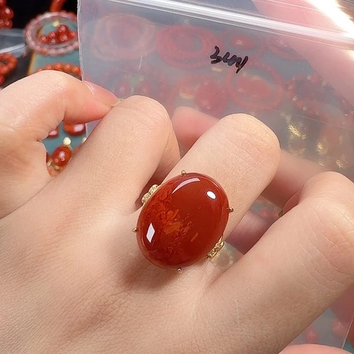 南红玛瑙银S925镶嵌戒指