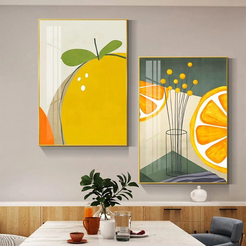 水果现代简约餐厅装饰画轻奢创意餐桌墙面挂画橘子简约风壁画