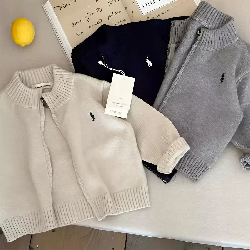 儿童毛衣秋季男童2025新款开衫小童条纹针织衫宝宝纯色外套女洋气