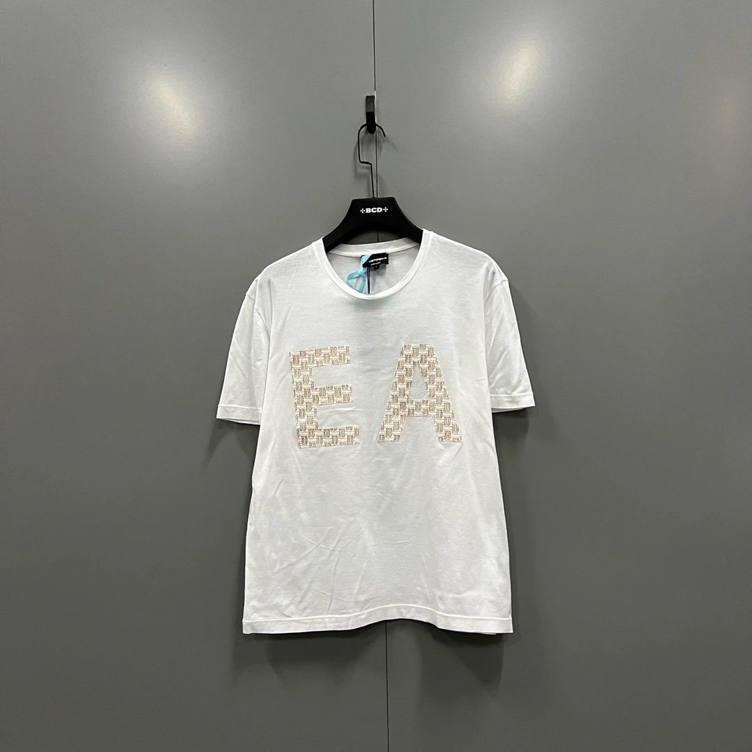 95新 GIORGIO ARMANI/阿玛尼 (ll) 阿玛尼 白色编织logo刺绣短袖L