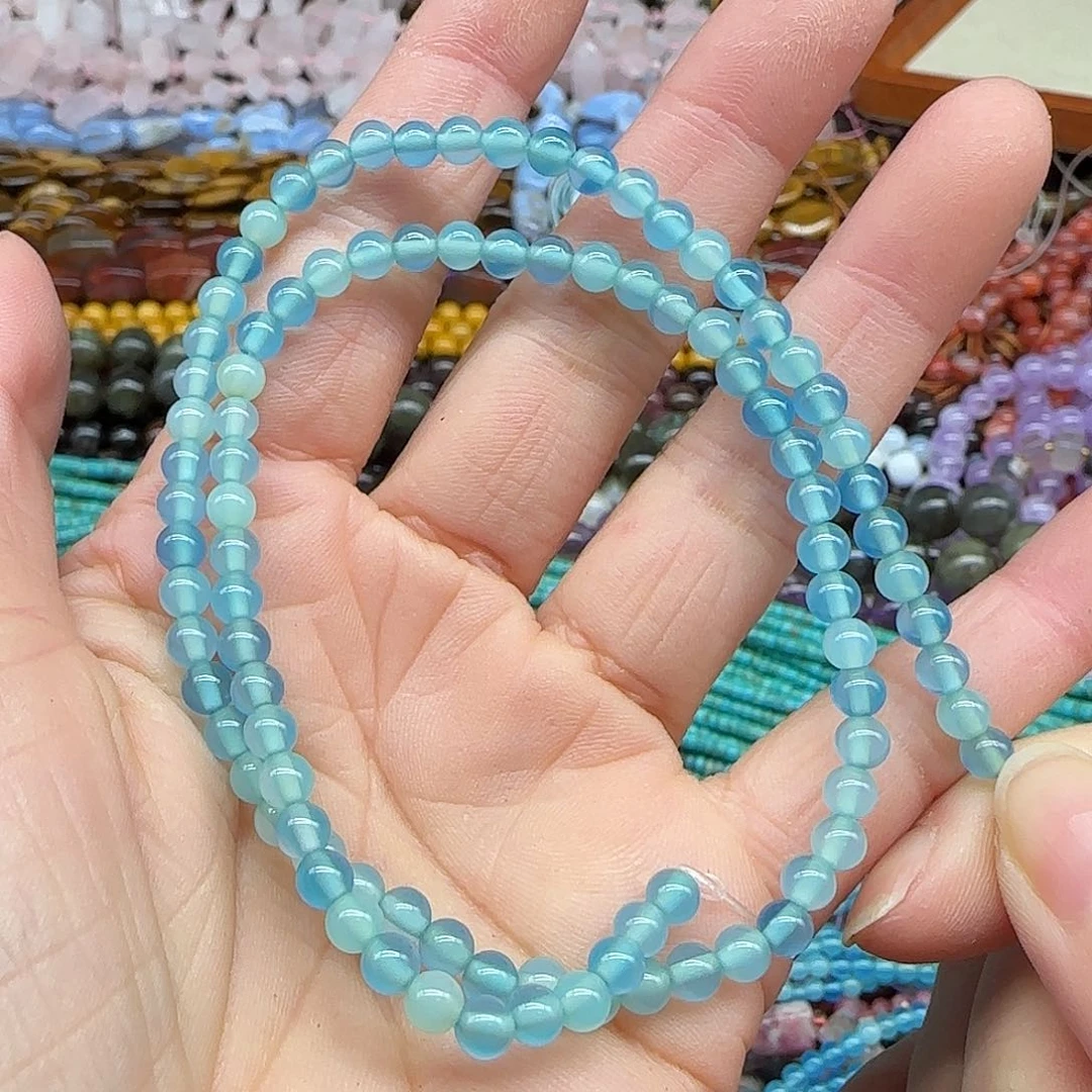 玛瑙/玉髓珠宝半成品合金蓝玛瑙4mm一条