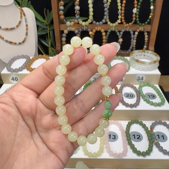 和田玉未镶嵌手串卡8浅黄口设计款