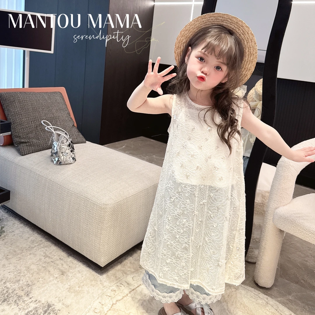 【Mt studio】【在仓】设计感蕾丝裙上衣夏季女童透气百搭阔腿牛仔裤