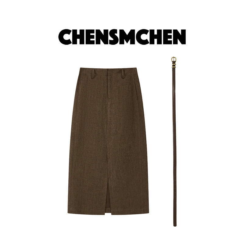 CHENSMCHEN 100亚麻纯色简约半身裙女休闲百搭显瘦裙子CSQ7001WL