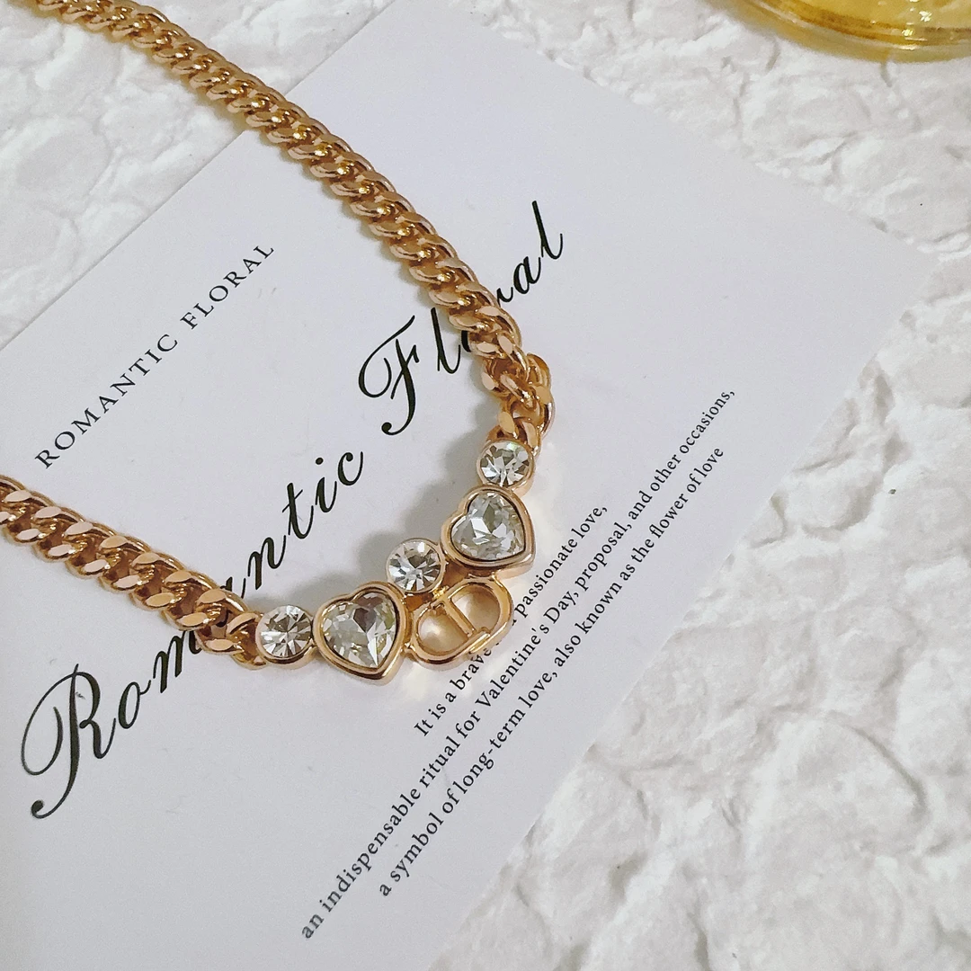 铜合金项链 1003 V金版本猪鼻子重工爱心锆项链