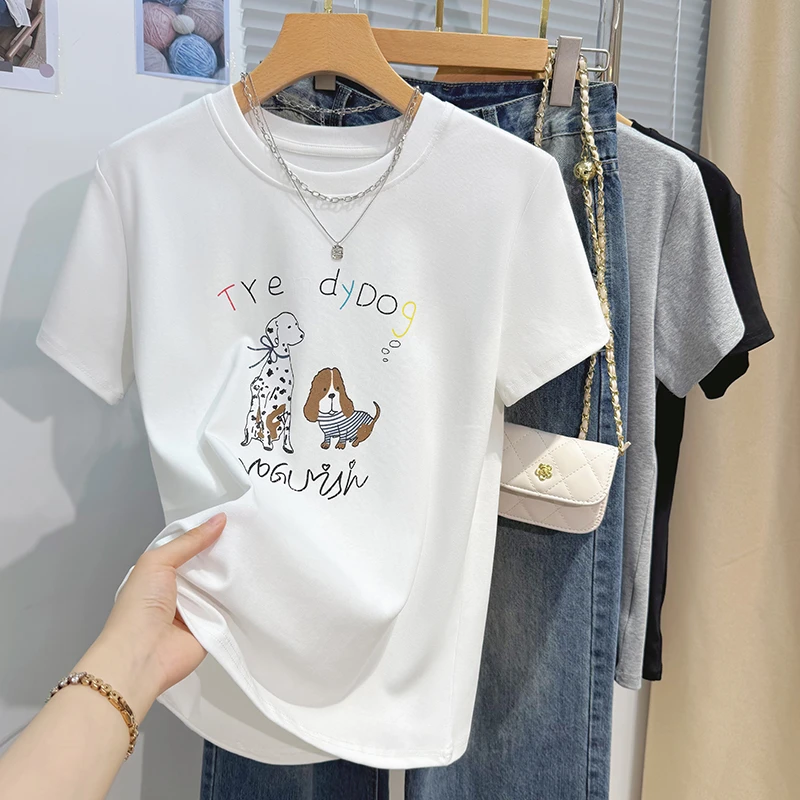 【斑点小狗】印花短袖t恤女夏季韩版休闲宽松圆领半袖百搭显瘦上衣