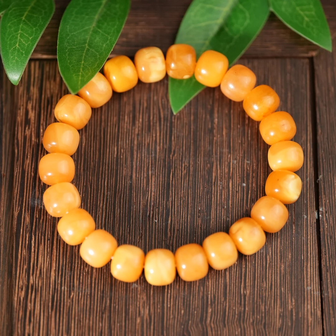 二十世纪鸡油黄蜜蜡桶珠手串【古珠精选】AML2505221011