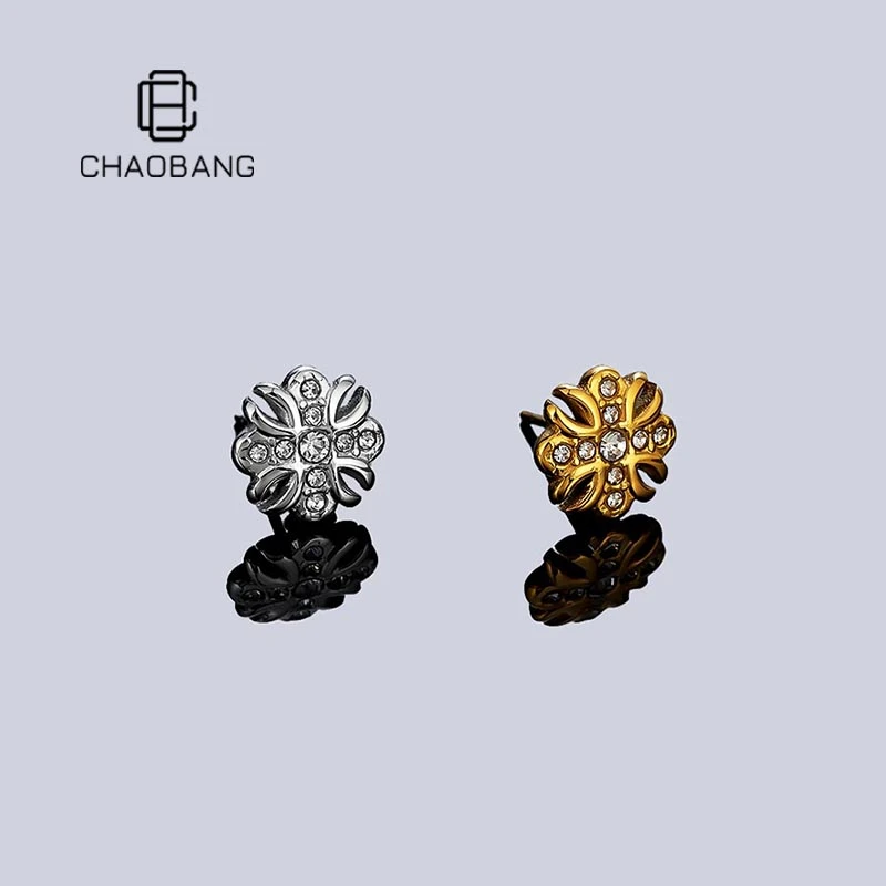 chaobang/潮邦 钛钢锆石耳饰 鸢尾花十字架满钻耳钉个性ins冷淡风