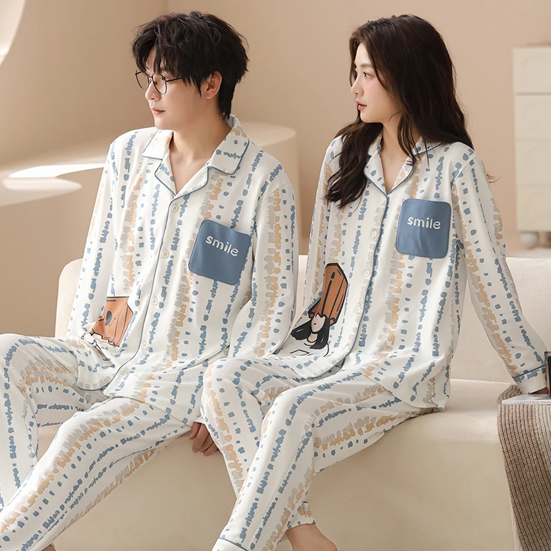 情侣睡衣春秋款纯棉长袖开衫大码一男一女2025新款秋冬家居服套装