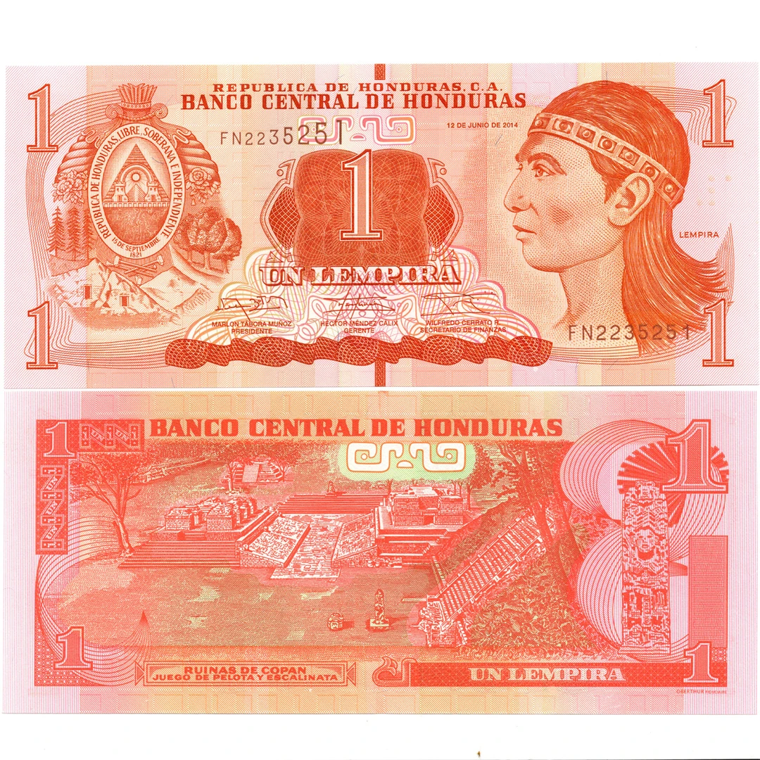 洪都拉斯纸币1伦皮拉2014年全新UNC纸币老纸钞外国钱币收藏