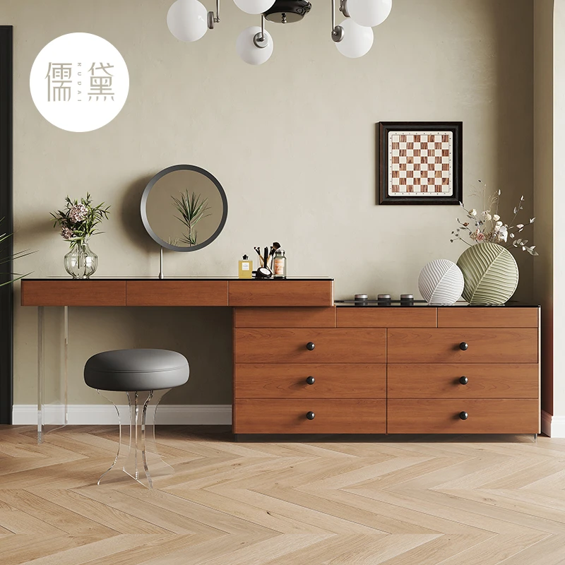 儒黛【政府补贴15%】拾忆梳妆台 实木斗柜 防爆玻璃 自带插座