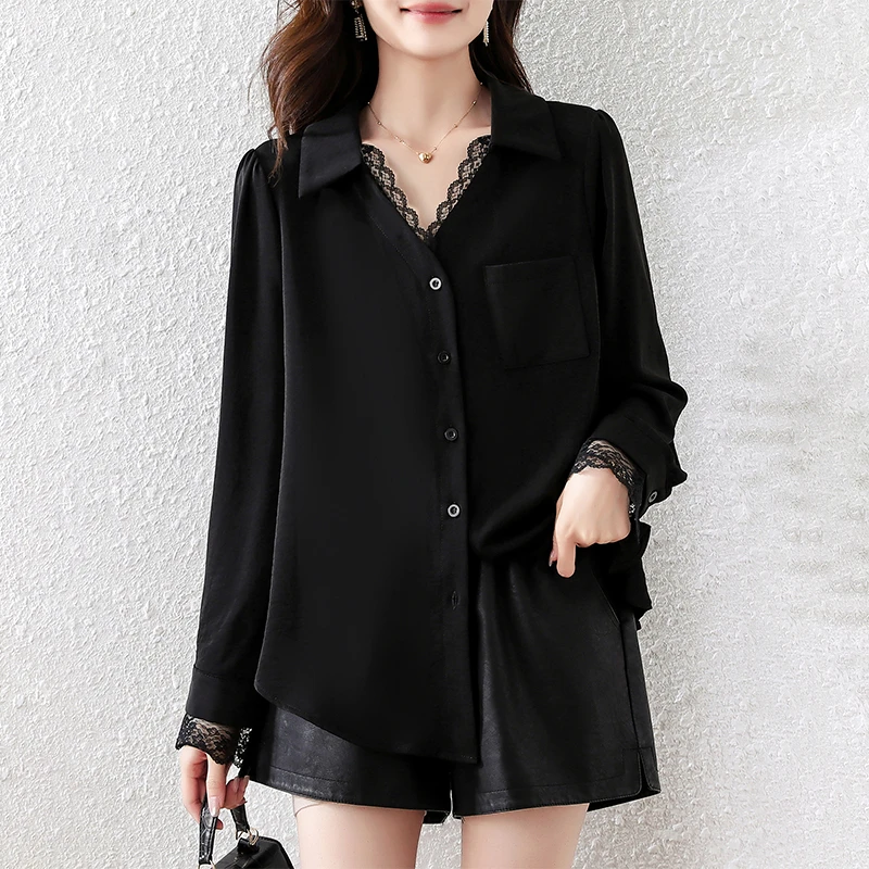 【女神新衣】2025春夏新款百搭简约大码衬衫时尚休闲显瘦花边上衣