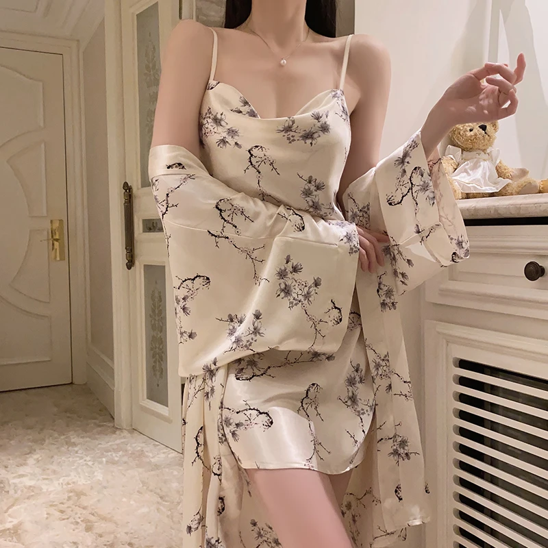 蕾丝碎花夏季火辣露背睡衣纯欲风性感荡领睡裙开襟外袍家居套装女