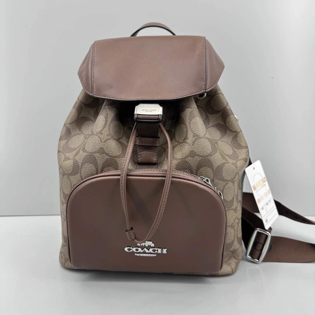 99新 COACH/蔻驰 棕色老花双肩包26x30x14cmM030611