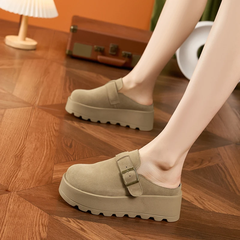 2025春夏新款厚底包头勃肯鞋女款百搭外穿真皮懒人半拖鞋女鞋子潮