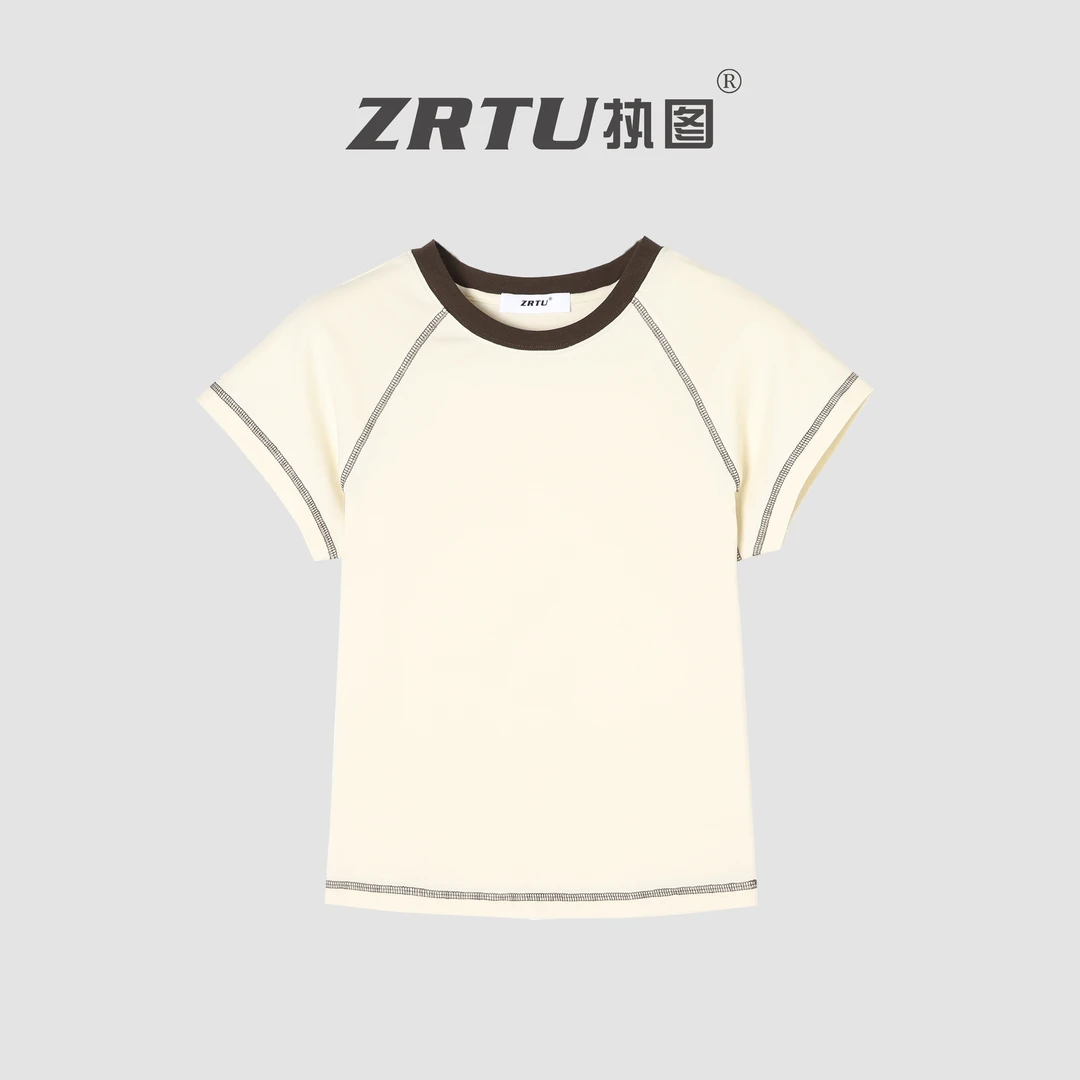 【子晴专属】ZRTU/执图女士夏季T恤撞色设计师短袖1922