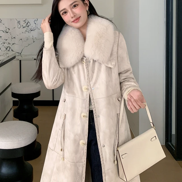 海宁皮草2025年冬新款皮毛一体外套女中长款狐狸毛领兔毛内胆大衣