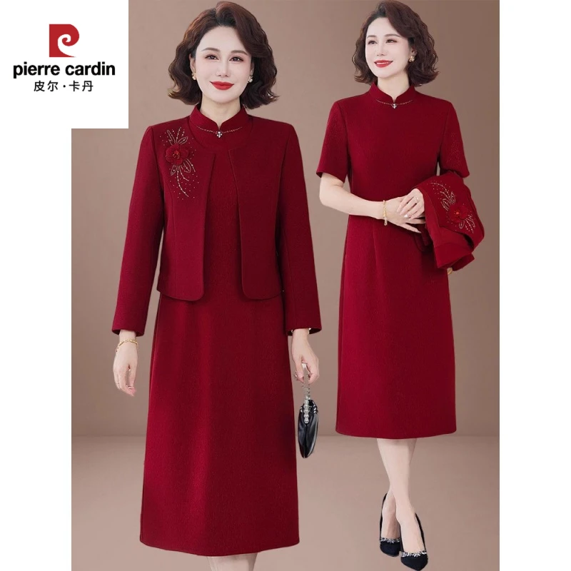 皮尔卡丹喜妈妈婚宴礼服2025新款高端喜庆两件套中老年女喜婆婆秋